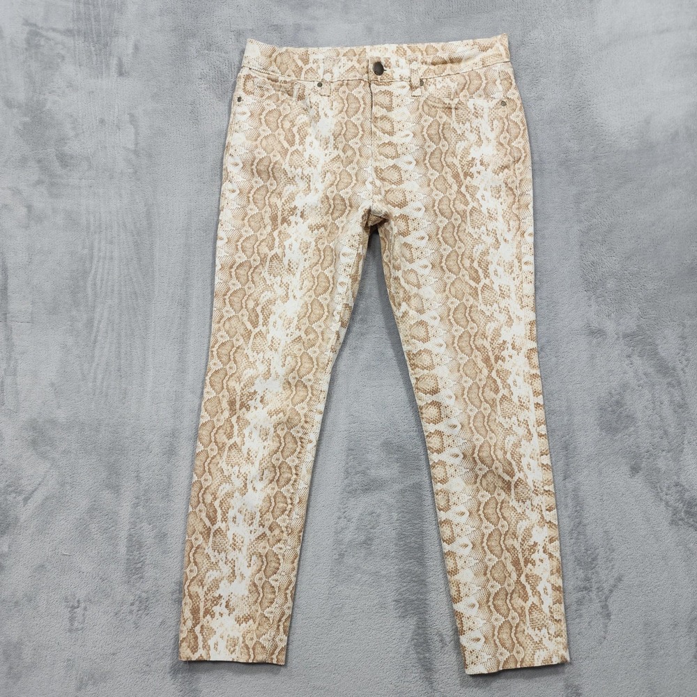 A.n.a Jeans Womens 8 Beige Mid Rise Skinny Crop Ankle Snake Print Stretch Denim